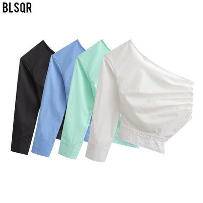 Festtoppar Dam Rüschentop Slim Fit Polyester med Asymmetrisk Krage-2