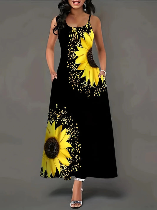 Kvinnors A-Line Klänning Blommönster Spaghettiband Polyester-1