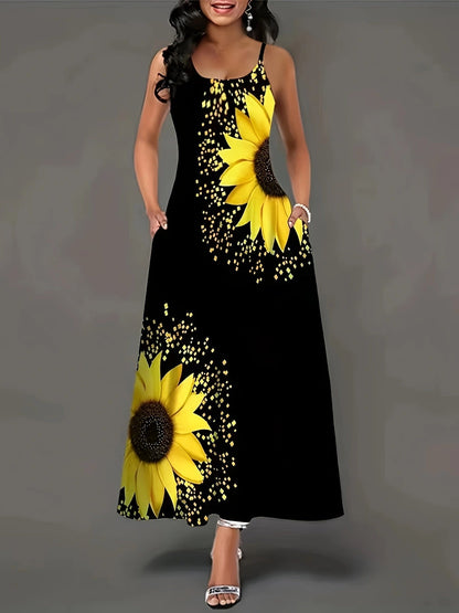 Variant image for Kvinnors A-Line Klänning Blommönster Spaghettiband Polyester-1