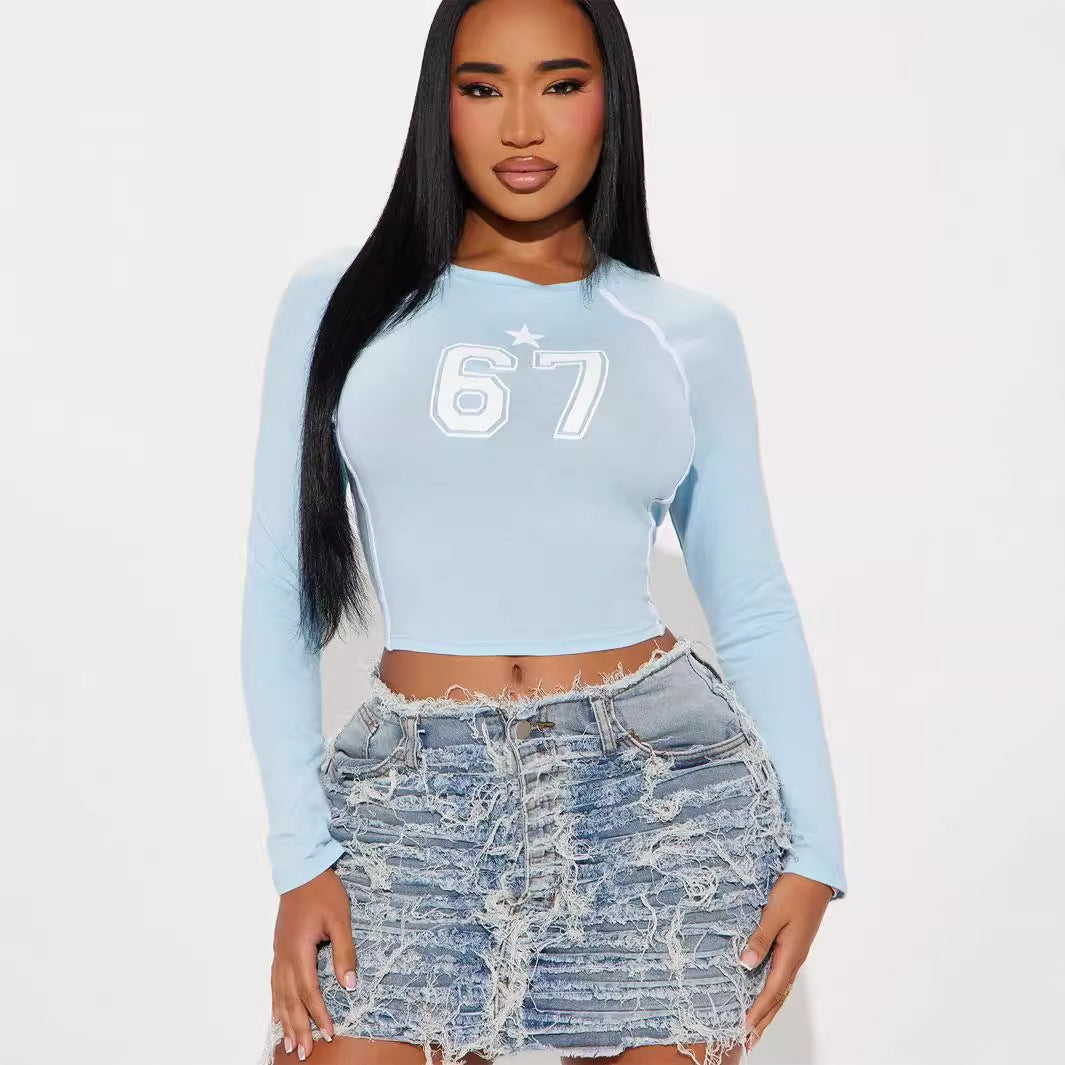 Dam T-shirt Streetwear Crop Top Elastisk Spandex-2