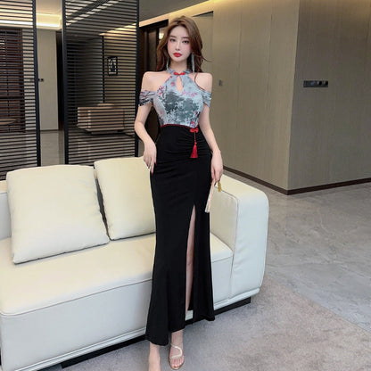 Variant image for Damklänning Off-Shoulder Slitsad Bodycon Mjuk Stretchig-1