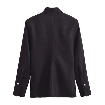 Dam Set med Veckad Skjorta och Skräddarsydda Byxor i Högkvalitativt Tyg-4