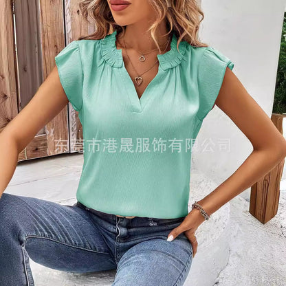 Festtoppar Dam med Volangärmar V-ringning Polyester-3