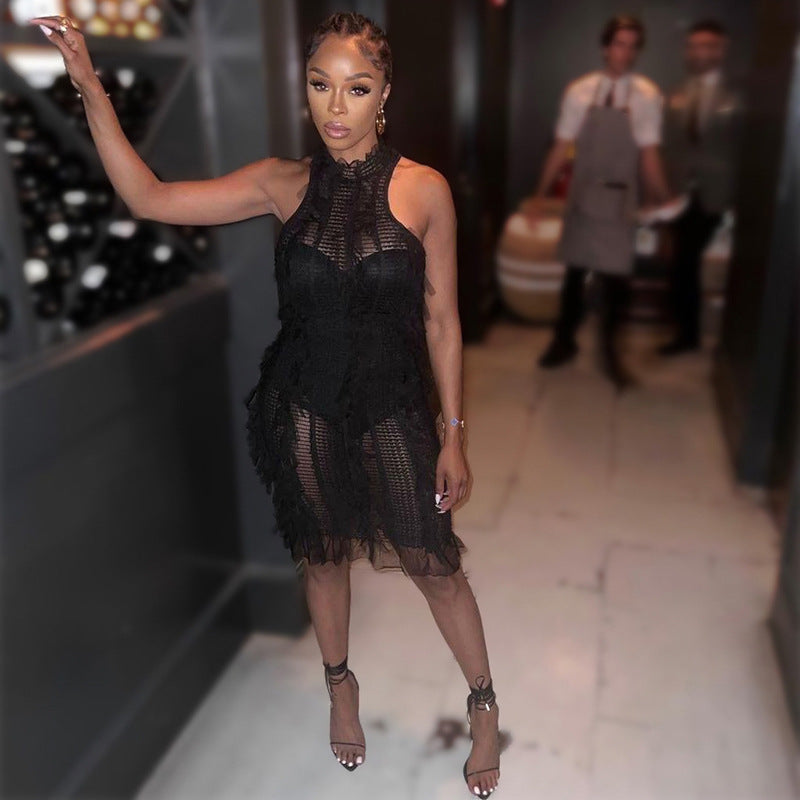 Dam Ärmlös Klänning Transparent Polyester Spandex 3