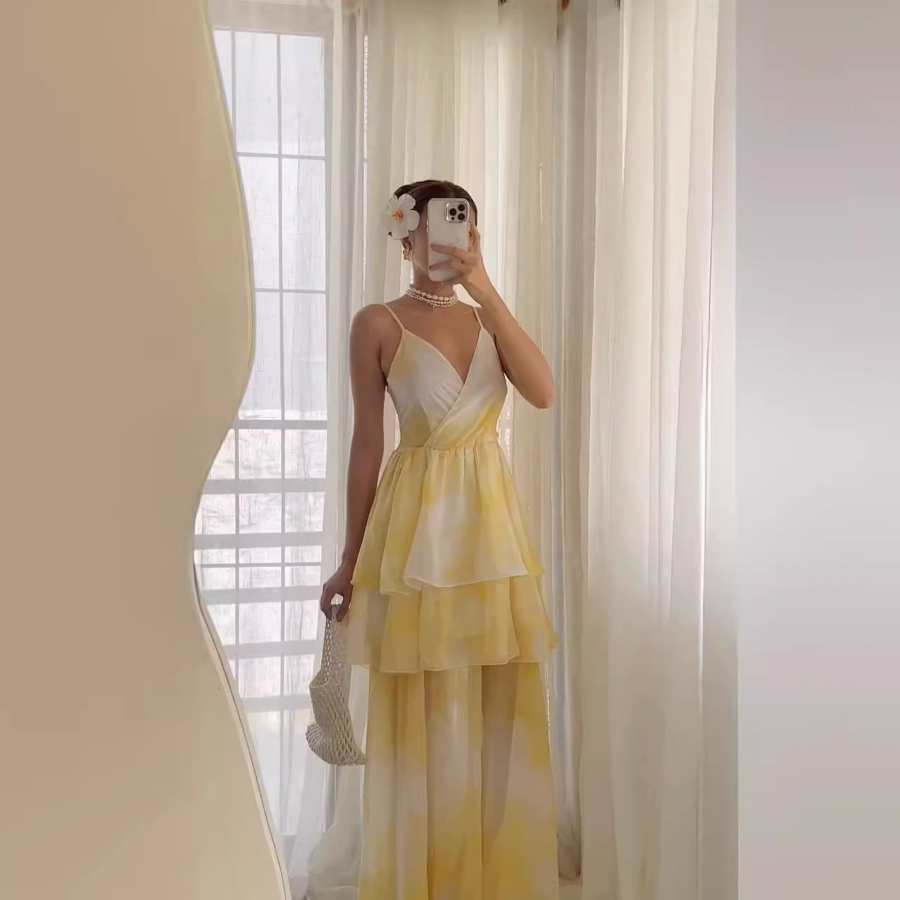 Dam Strandklänning Spaghetti Band Lång Polyester-2