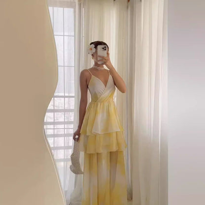 Dam Strandklänning Spaghetti Band Lång Polyester-2