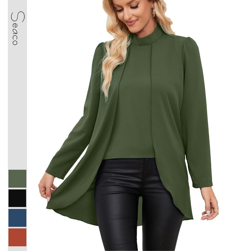 Dam Topp med Uppkrage Långärmad Polyester för Fest-2