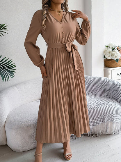 A-linjeformad Veckad Dam Klänning med Långa Ärmar i 100% Polyester – Elegant och Mångsidig Klänning för Fest och Vardag 7