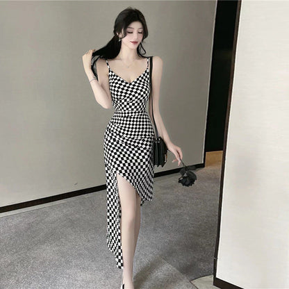 Damklänning Asymmetrisk Spaghetti Band Mjuk Polyesterblandning-3