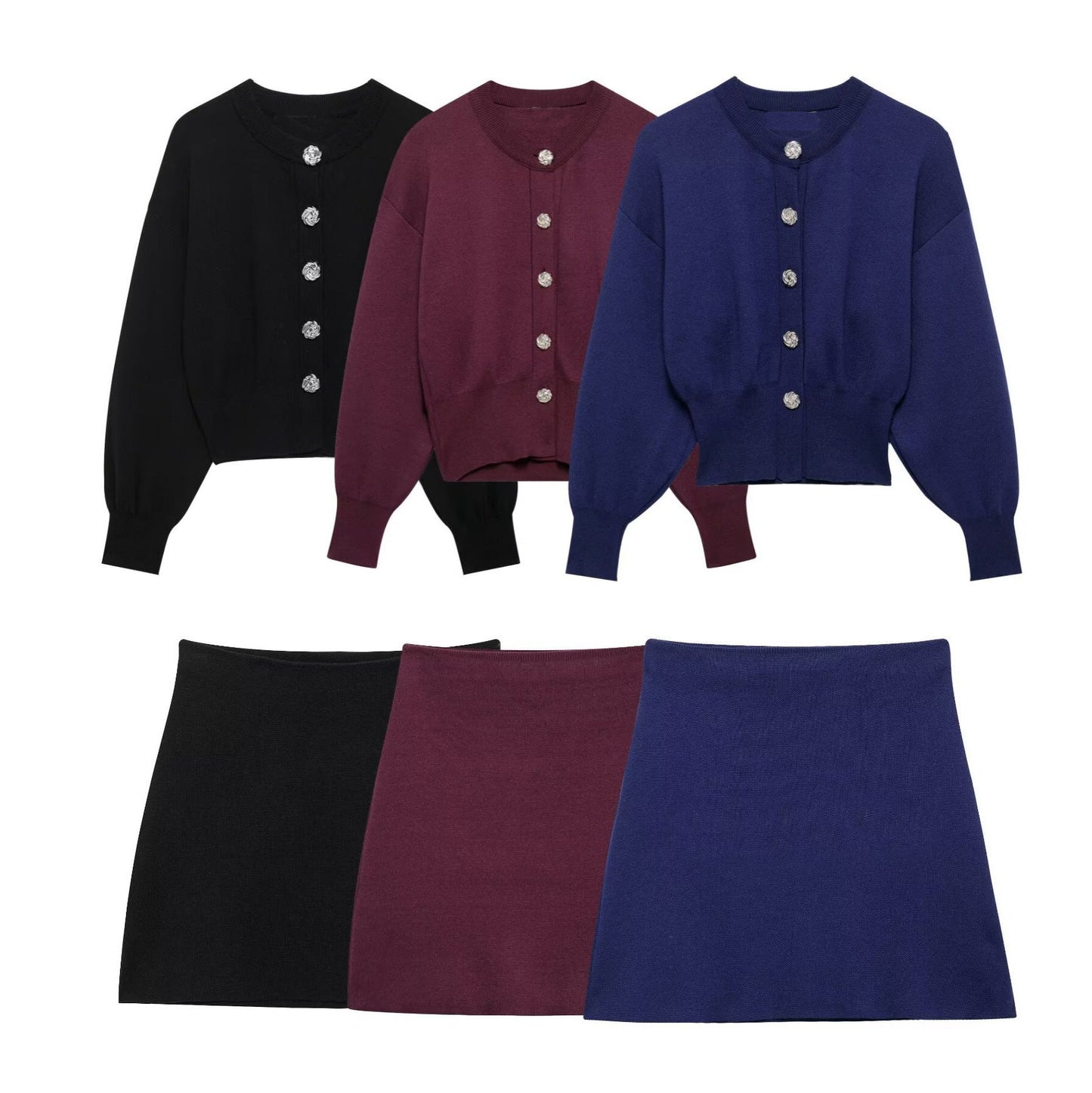 Kvinnors Kappa och Kjoluppsättning Polyester med Knappdetaljer-2