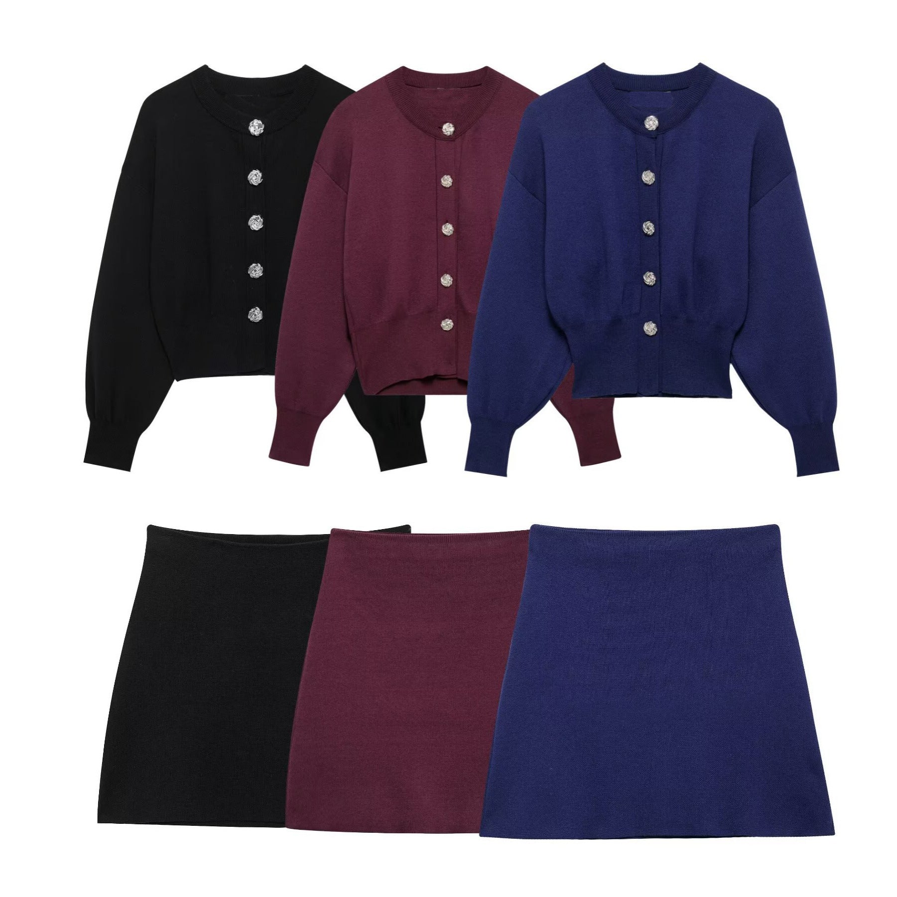 Kvinnors Kappa och Kjoluppsättning Polyester med Knappdetaljer-2