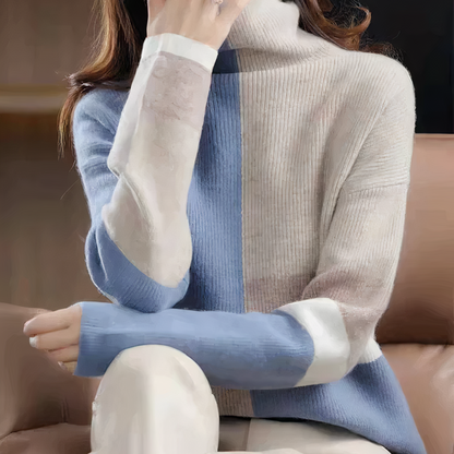 Stickad Dam Tröja Retro Turtleneck 100% Högkvalitativt Tyg-3