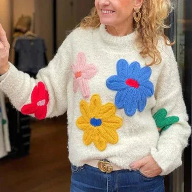 Dam Tröja Blommönster Skräddarsydd Mjuk Fiber 3