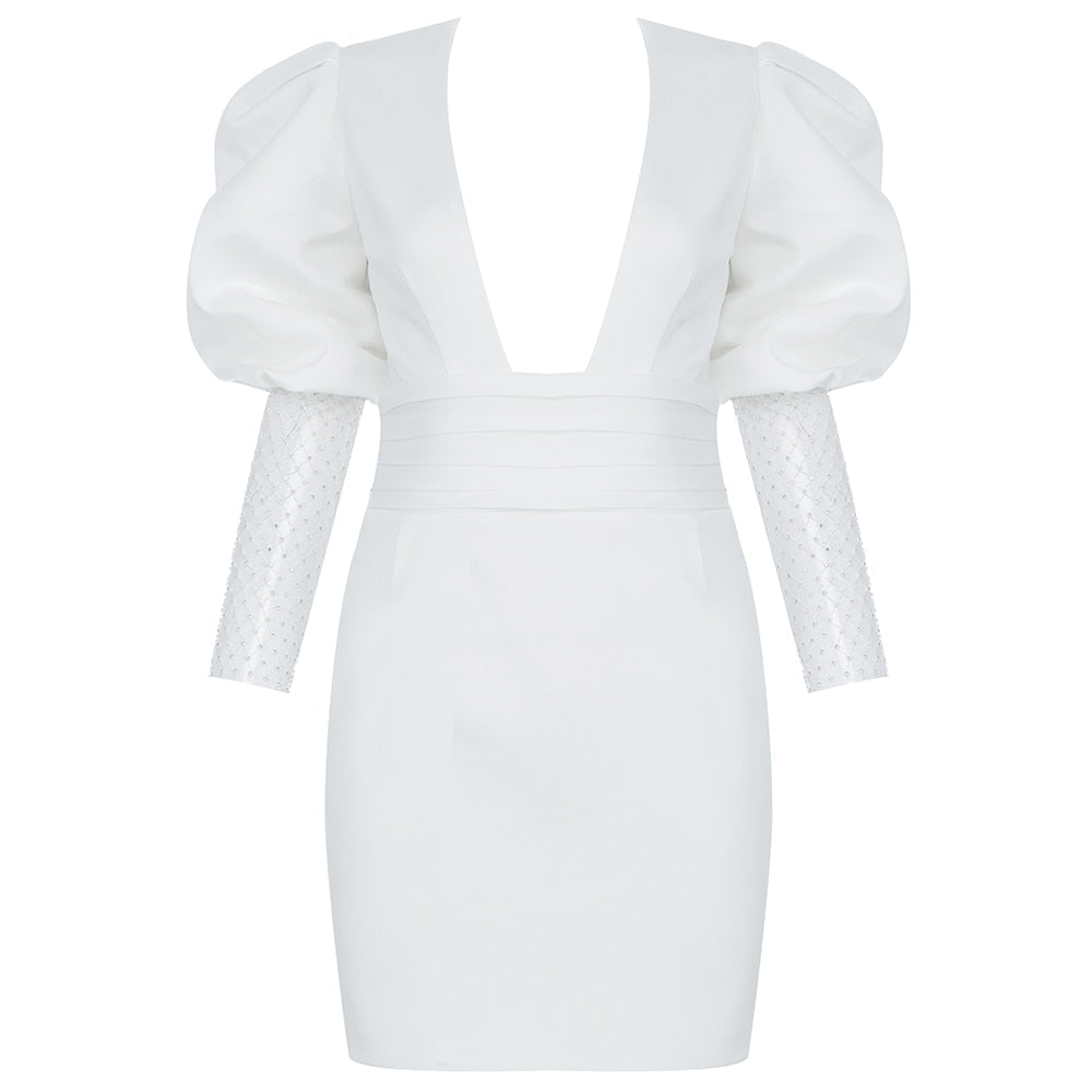 Kvinnors Miniklänning V-hals Diamantdekorerad Polyester Spandex-4