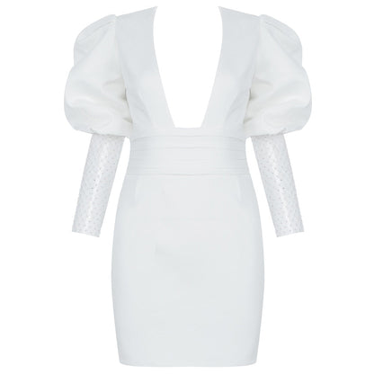 Kvinnors Miniklänning V-hals Diamantdekorerad Polyester Spandex-4