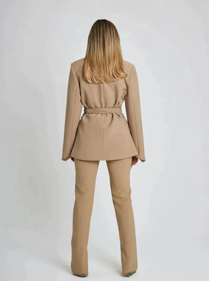 Dam Blazer Med Midjebälte Modern Högkvalitativt Tyg-3