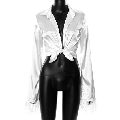 Kvinnors Skjorta Elegant Satin Normal Passform-5