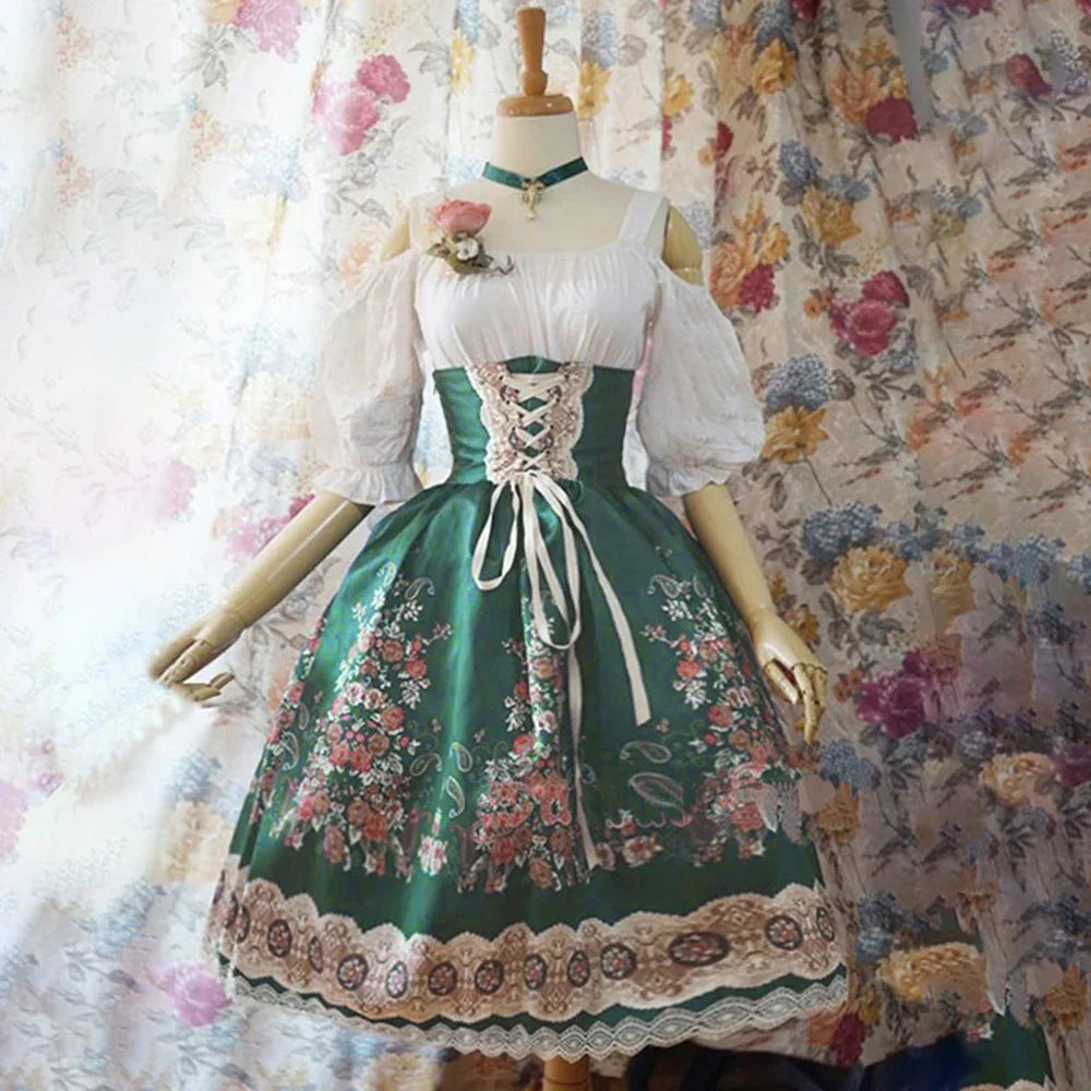Dam Dirndl Klänning Traditionell Tysk Stil Polyester Figurbetonad-1