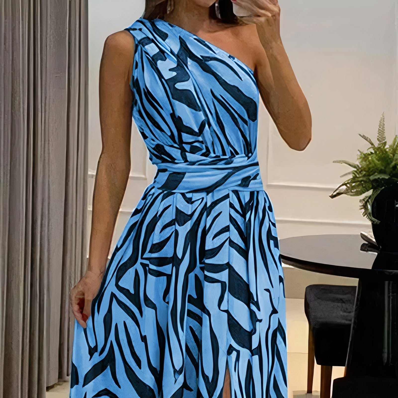 Damklänning Med Tryck Elegant Polyester-3