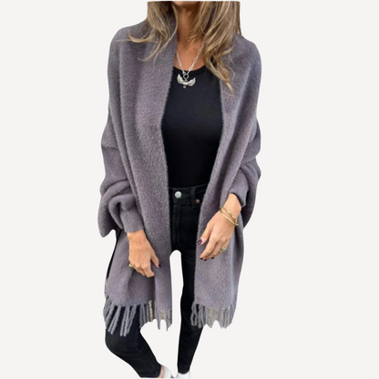 Variant image for Dam Wrap Tröja Långärmad Mjuk Tyg med Fransar-1