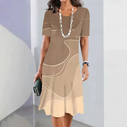 Dam Klänning Marmorerad Design Lätt Material Elegant Passform-1