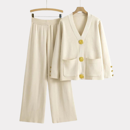 Variant image for Dam Koftabyxor Set V-ringning Tygblandning Vid Ben-3