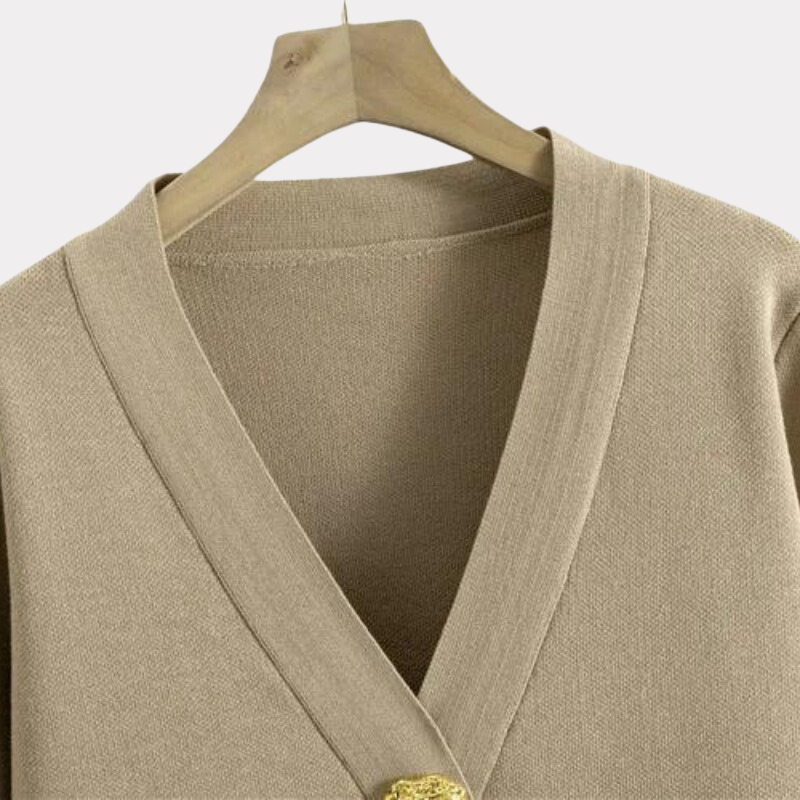 Dam Koftabyxor Set V-ringning Tygblandning Vid Ben-5