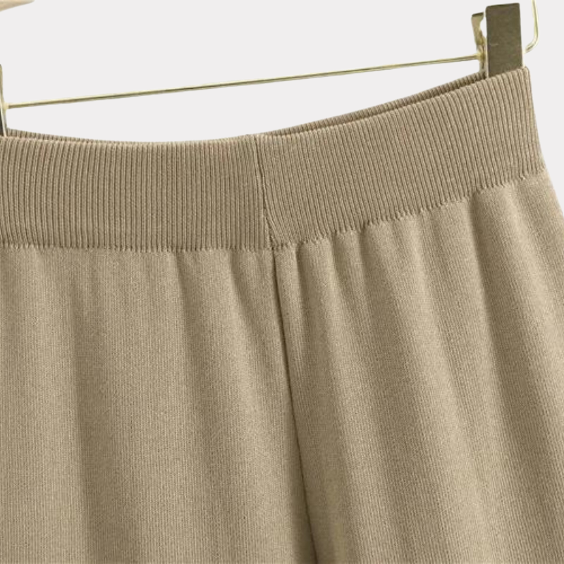 Dam Koftabyxor Set V-ringning Tygblandning Vid Ben-4