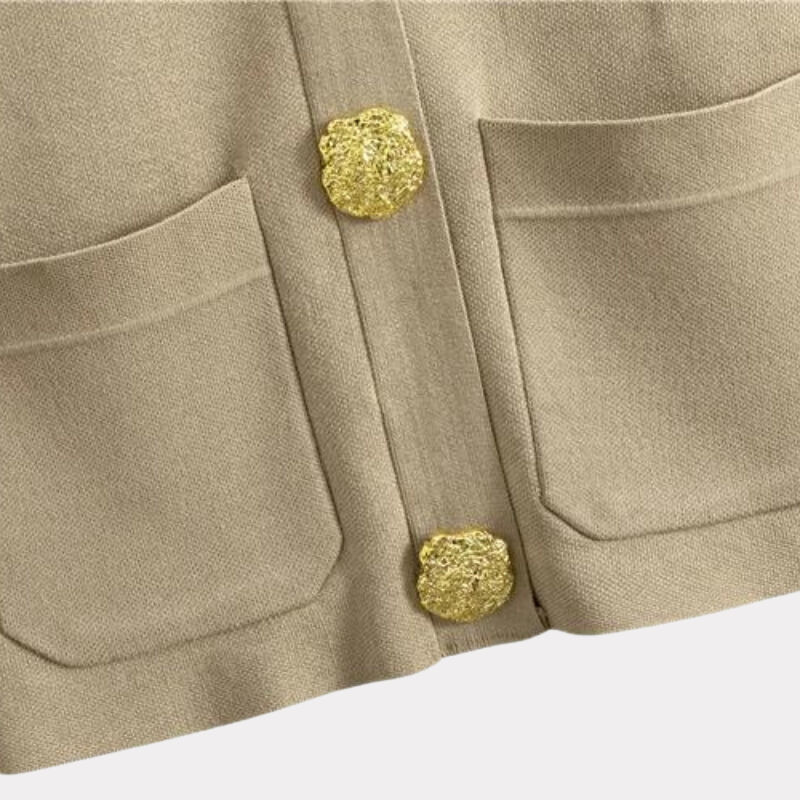 Dam Koftabyxor Set V-ringning Tygblandning Vid Ben-3