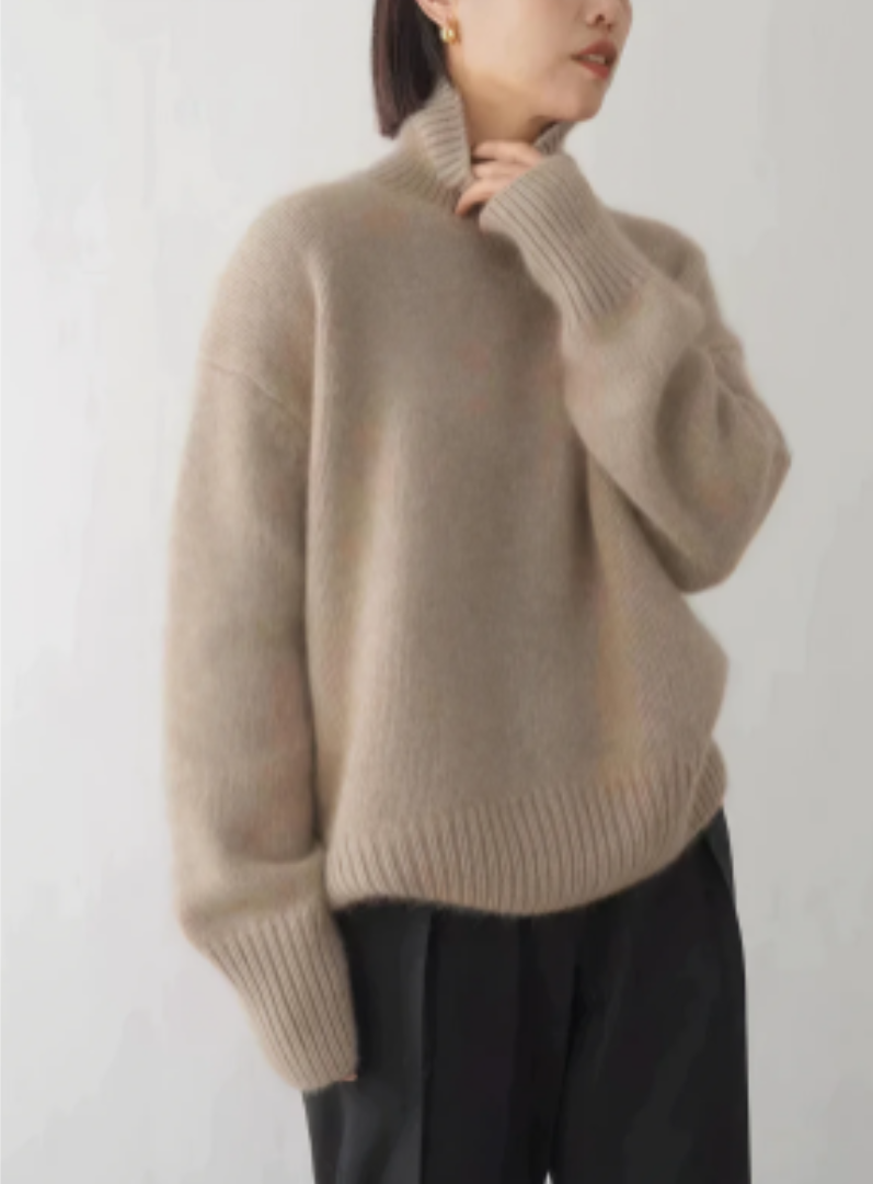 Kvinnors Turtleneck Tröja Mjuk Bomull-3