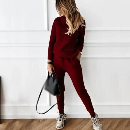 Dam Loungewear Set Randig Turtleneck och Elastiska Byxor Mjuk Blandning 6