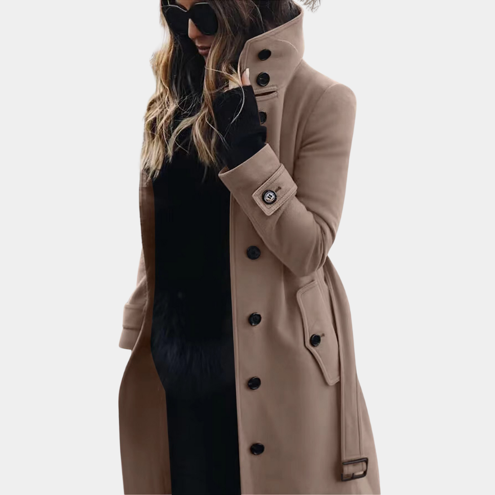 Lång Vinterjacka Dam Chic Polyester med Huva och Fickor-2