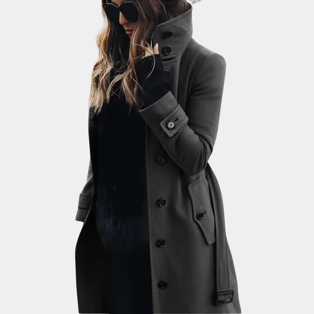 Lång Vinterjacka Dam Chic Polyester med Huva och Fickor-3