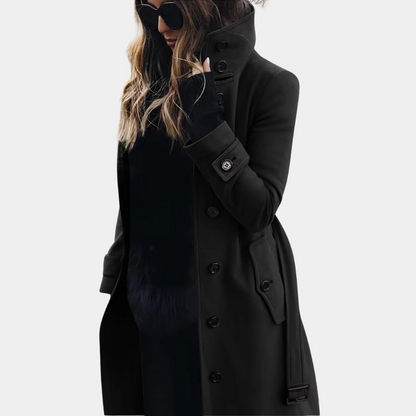Lång Vinterjacka Dam Chic Polyester med Huva och Fickor-4