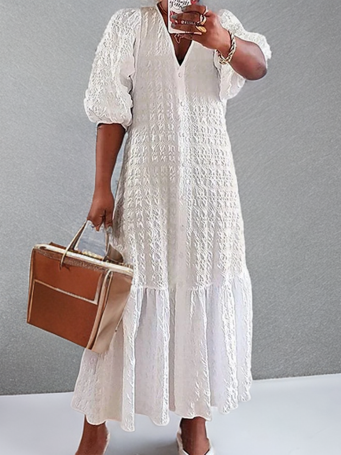 Damklänning Fritidsklänning med Vikta Knappar i Mjuk Tyg-3