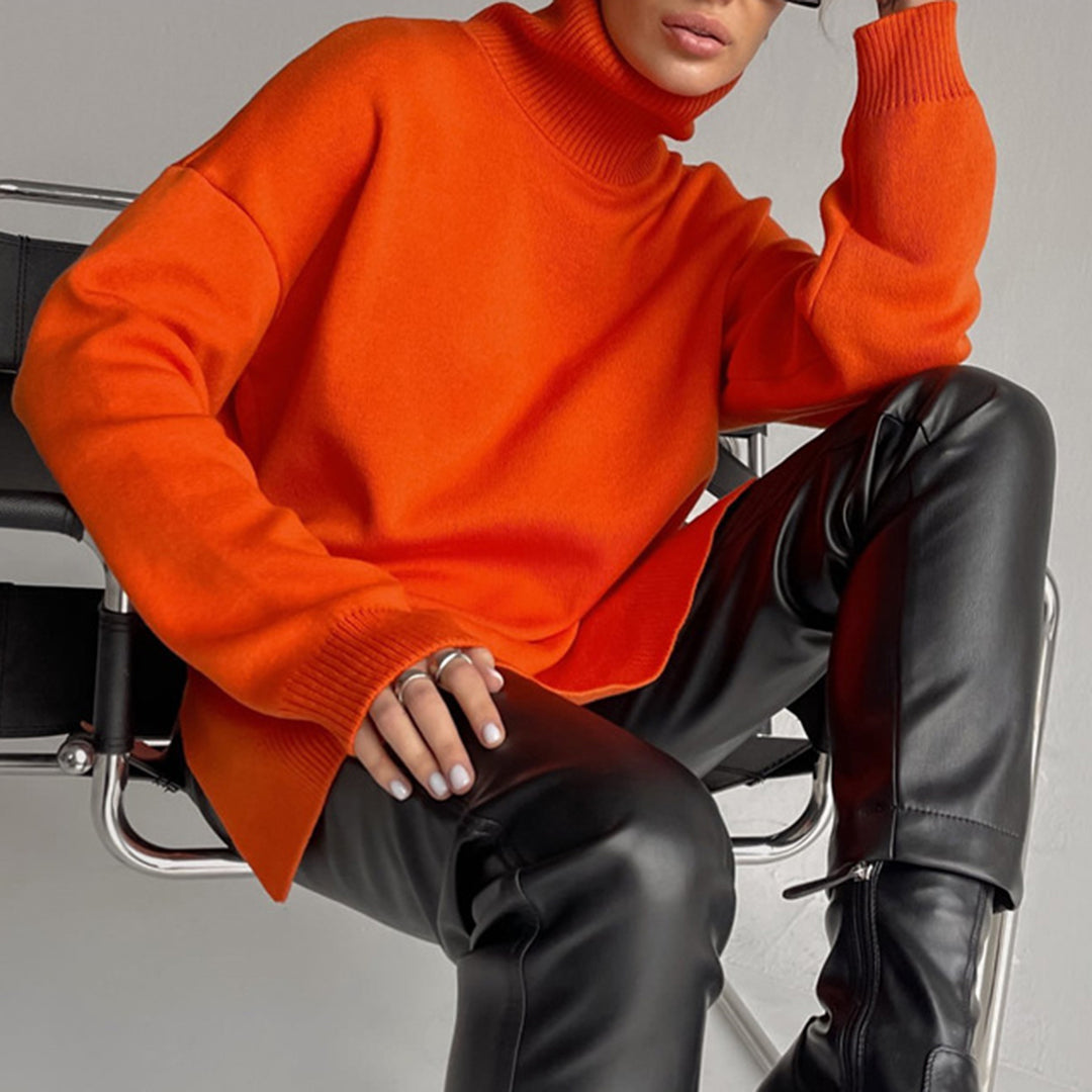 Dam Turtleneck Tröja Klassisk Design Mjuk Material-2