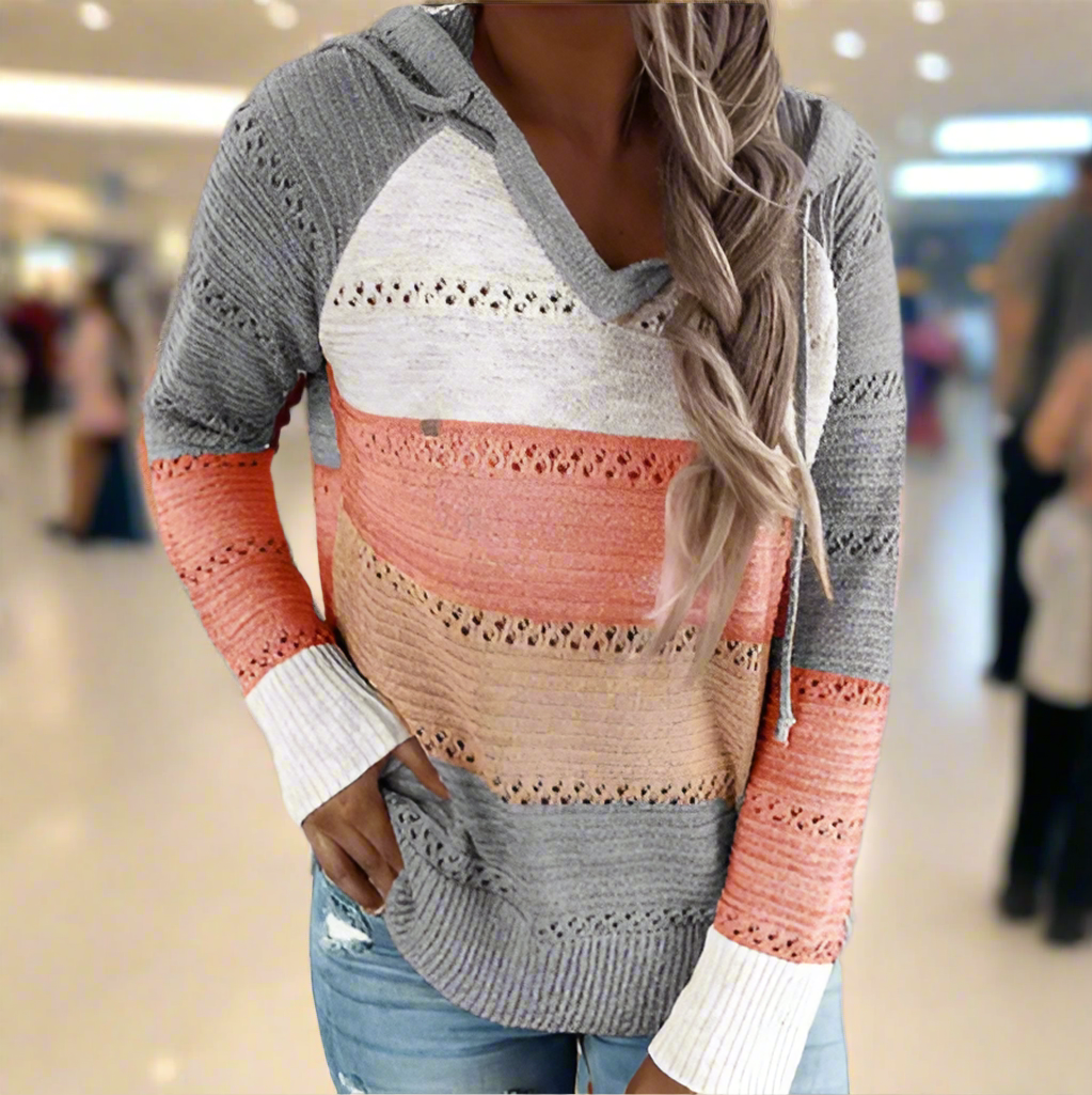 Variant image for Stickad Dam Tröja Randdesign i Kashmir för Höst och Vinter-17