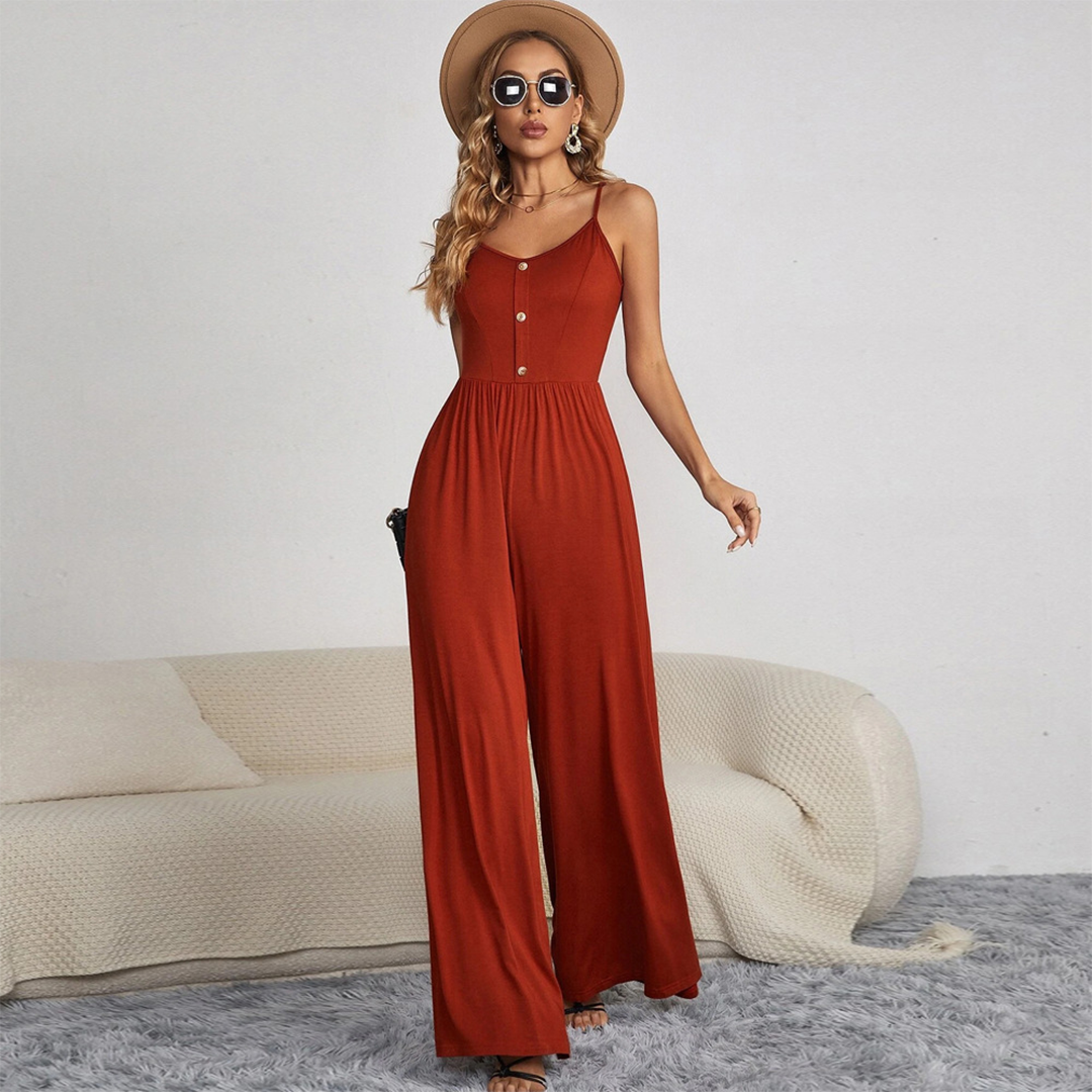 Dam Jumpsuit Smal Silhuett med Knappar Polyester Elastan-1