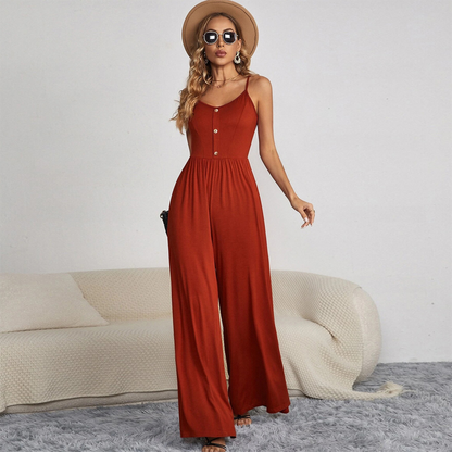 Dam Jumpsuit Smal Silhuett med Knappar Polyester Elastan-1