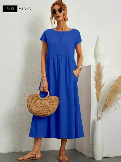 Damkläder Elegant Klänning 100% Bomull Tidlös Design-3