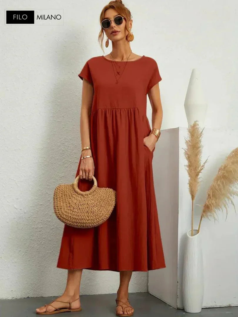 Damkläder Elegant Klänning 100% Bomull Tidlös Design-4