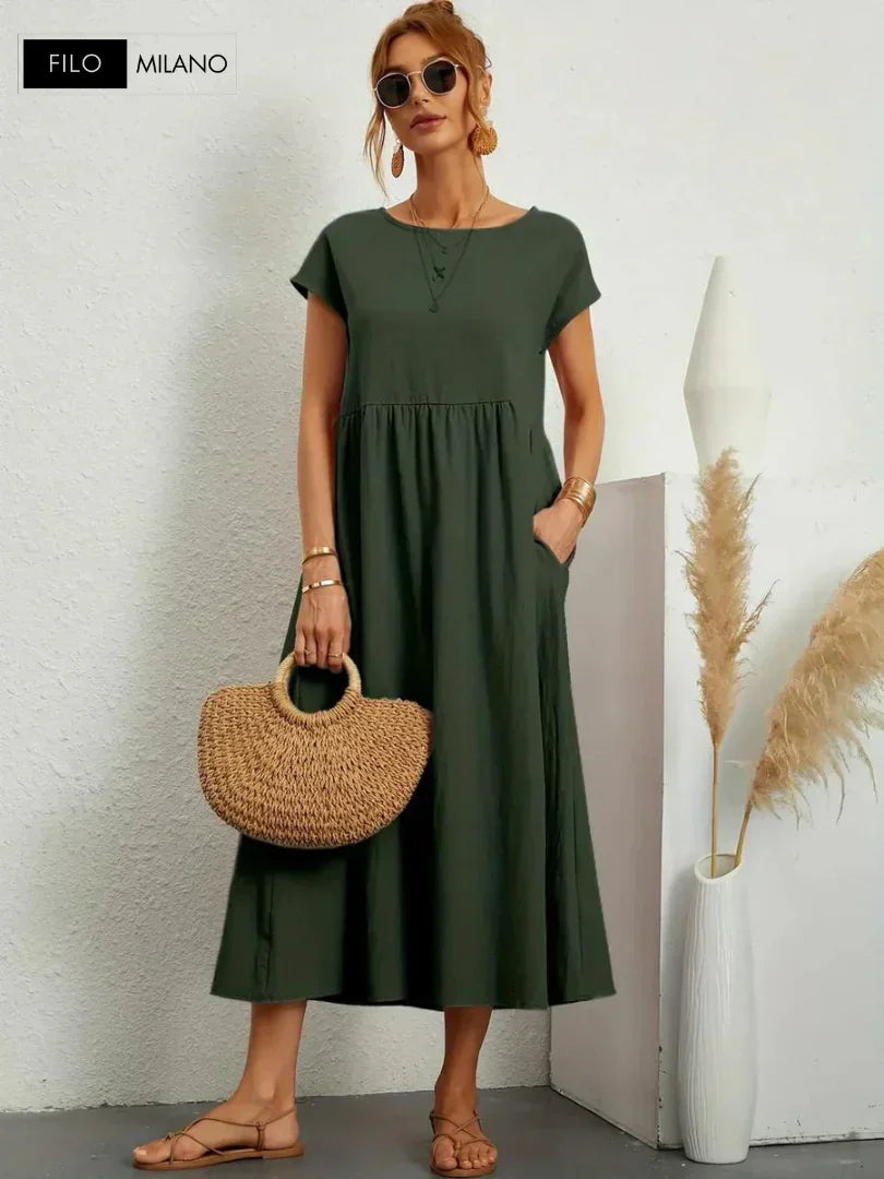 Damkläder Elegant Klänning 100% Bomull Tidlös Design-1