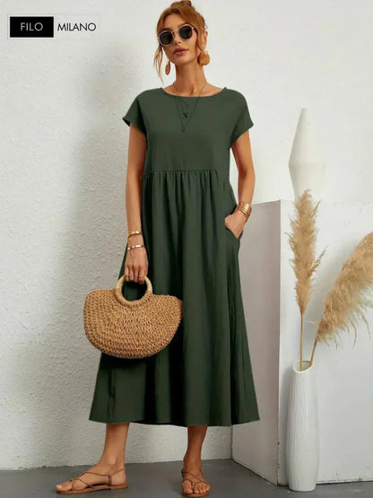 Damkläder Elegant Klänning 100% Bomull Tidlös Design-1