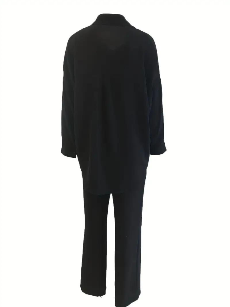 Tvådelat Set Dam Skjorta och Bredbyxor Hög Midja Polyester-2