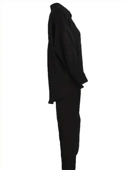 Tvådelat Set Dam Skjorta och Bredbyxor Hög Midja Polyester-5