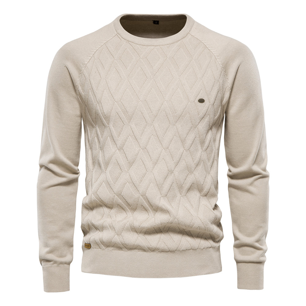 Herr Tröja Crew Neck i Högkvalitativ Bomull och Polyesterblandning – Klassisk Passform för Vardags och Fest 1