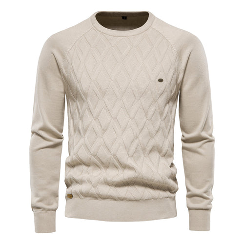 Herr Tröja Crew Neck i Högkvalitativ Bomull och Polyesterblandning – Klassisk Passform för Vardags och Fest 1