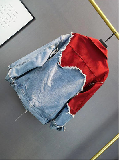 Damjacka Överdimensionerad Denim Patchwork Design 5