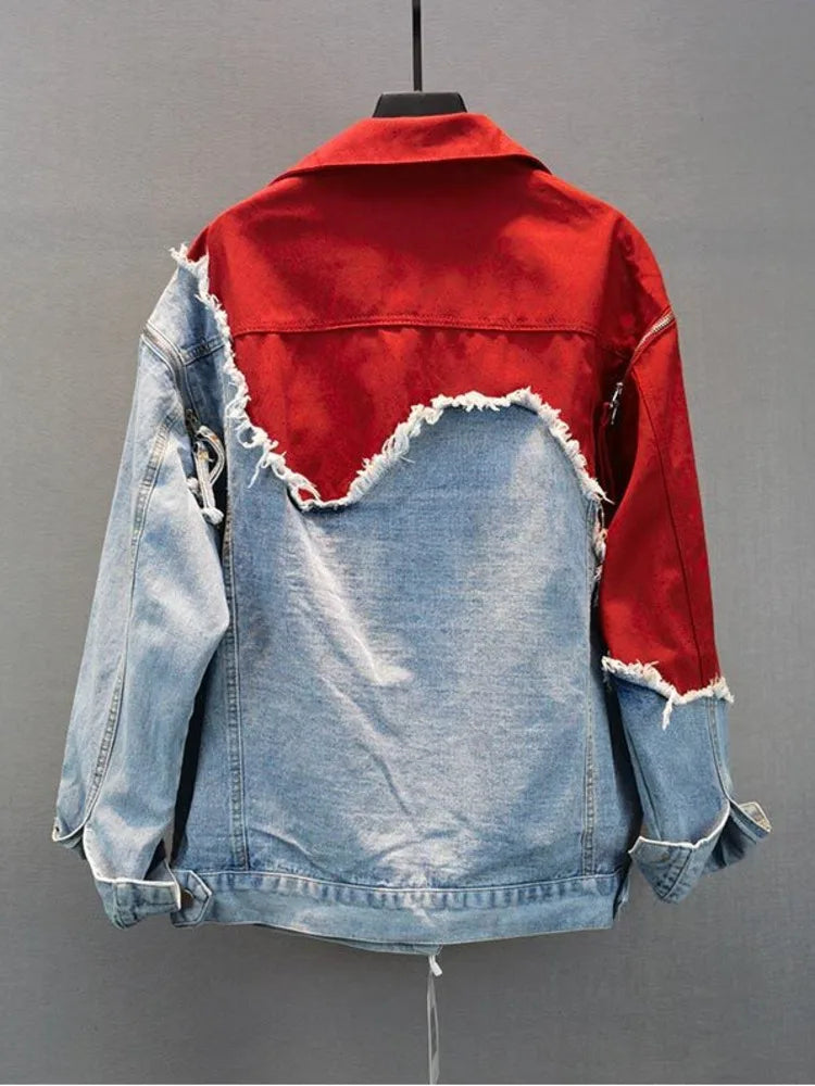 Damjacka Överdimensionerad Denim Patchwork Design 3