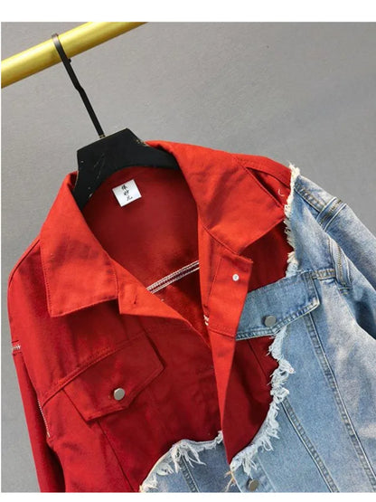 Damjacka Överdimensionerad Denim Patchwork Design 6